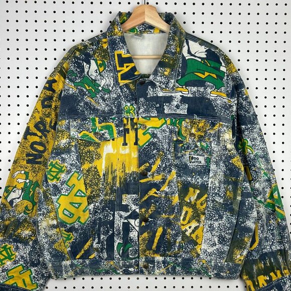 Notre Dame Vintage Jean Jacket Sz XL Pro Player All Over AOP Fighting Irish 90s - Picture 4 of 9